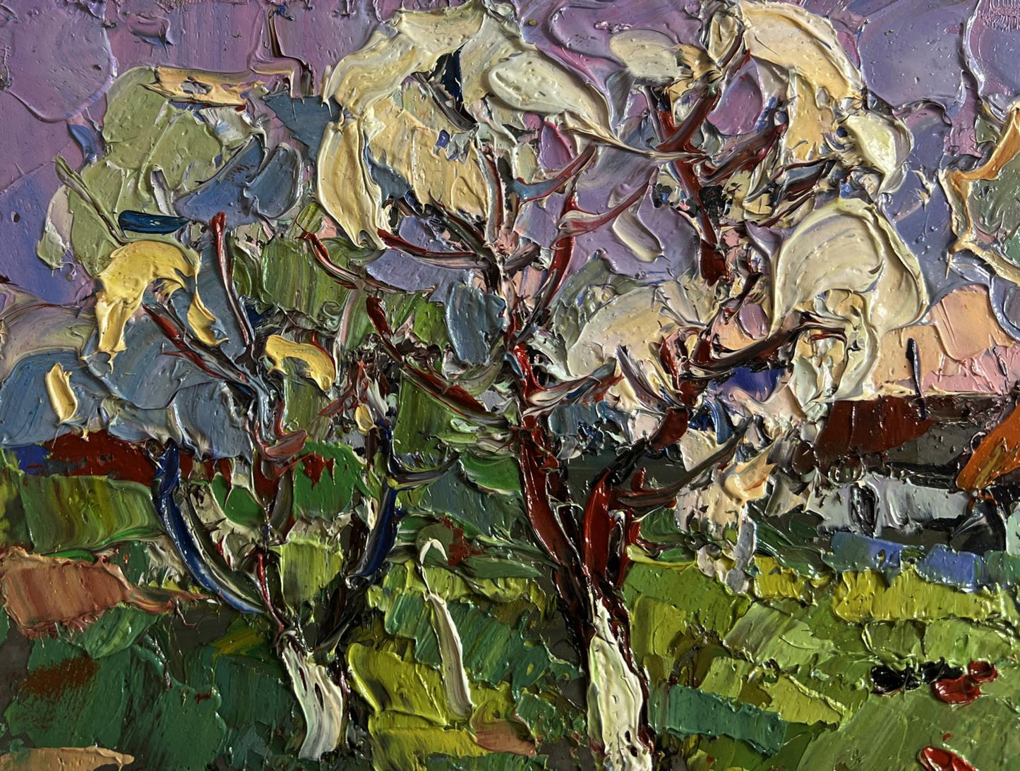 Vibrant oil painting Spring scent of nature by Oksana Ivanyuk, textured tree