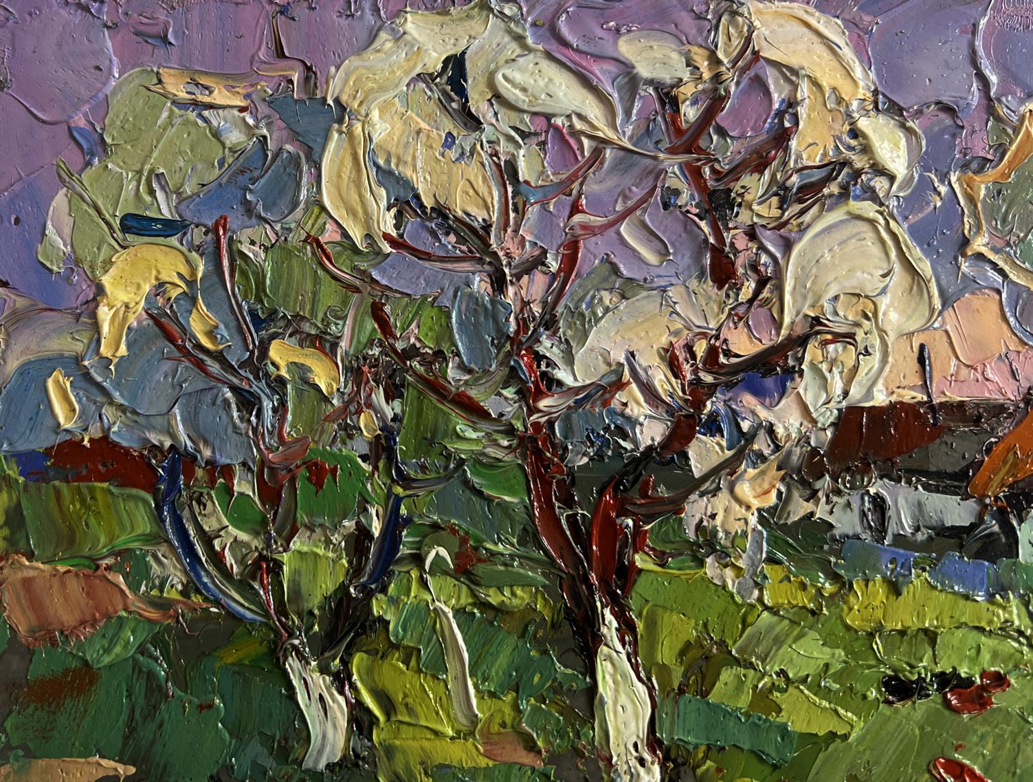 Vibrant oil painting Spring scent of nature by Oksana Ivanyuk, textured tree