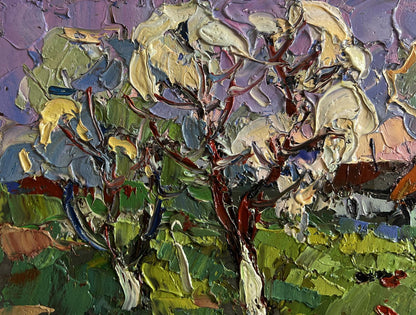 Vibrant oil painting Spring scent of nature by Oksana Ivanyuk, textured tree