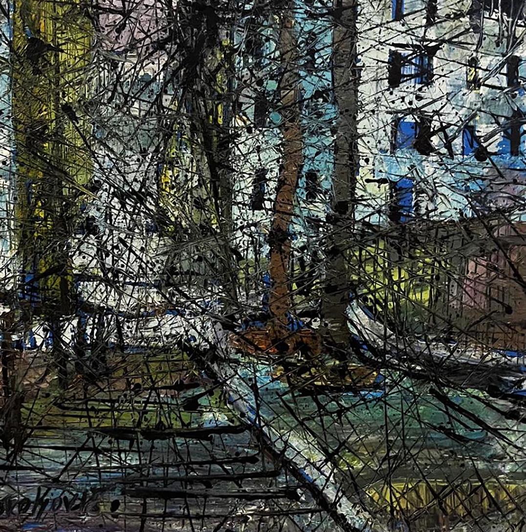 Oil painting Descending from the Stairs by Serhiy Kovalev with bold black brushstrokes