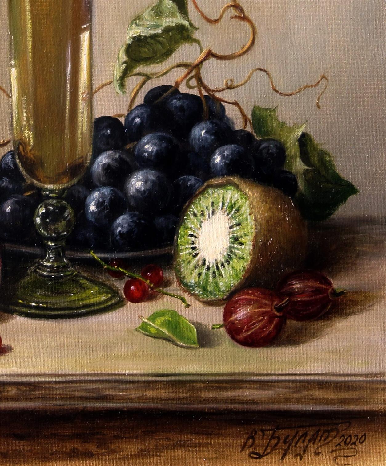 Oil painting Light treat Valeriy Bulat of sliced vibrant green kiwi fruit