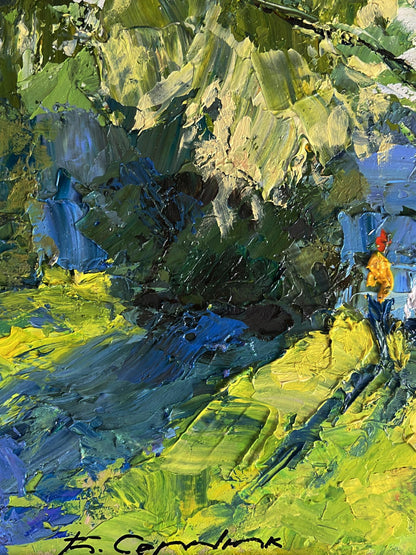 Vibrant impressionist oil painting Relaxing on the river by Boris Serdyuk