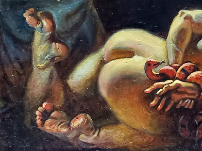 Oil painting Related thoughts by Daniil Litvinov: nude woman with red birds
