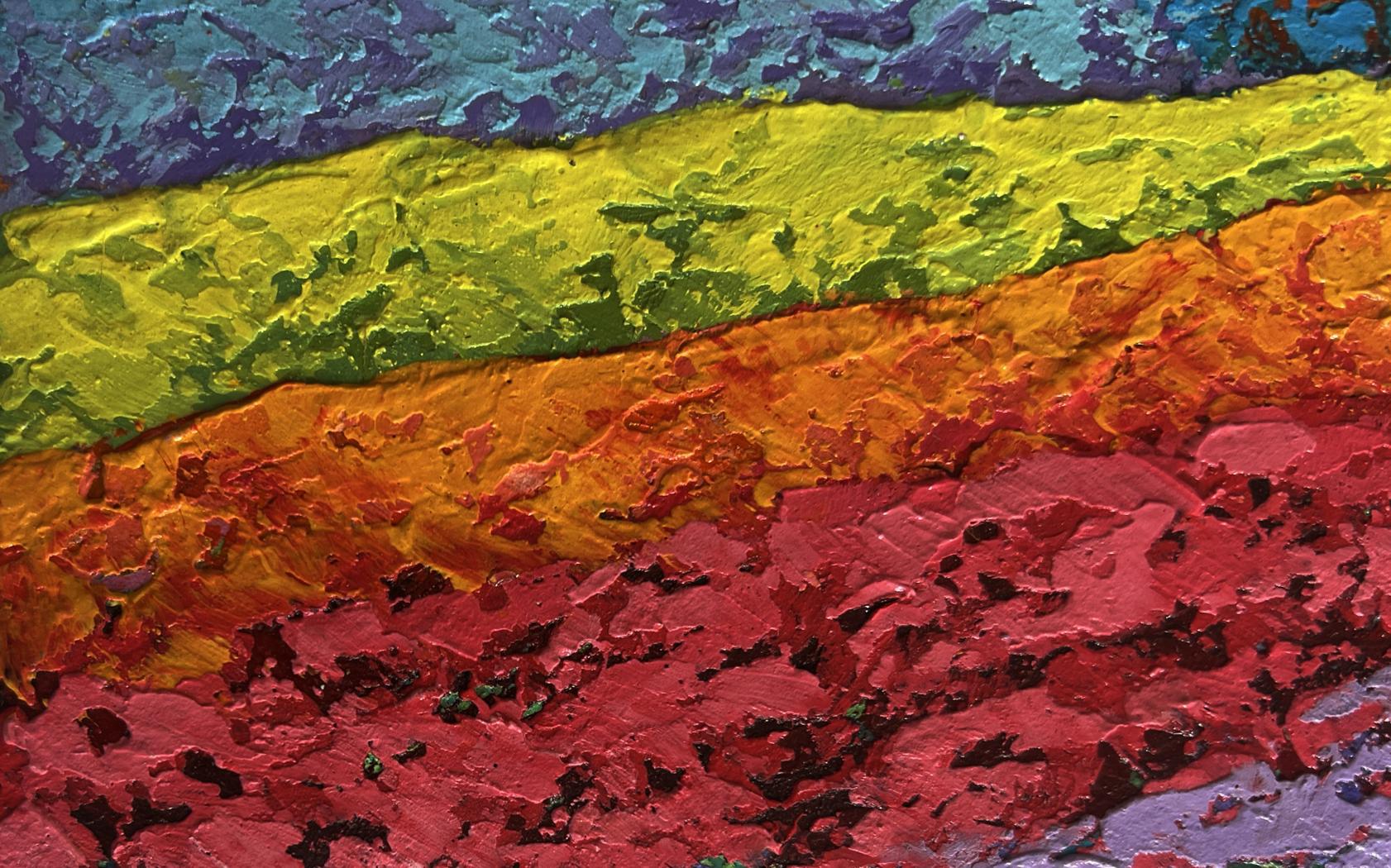 Fiery sunset on horizon oil painting by V. Zadorozhnya, vibrant impasto bands