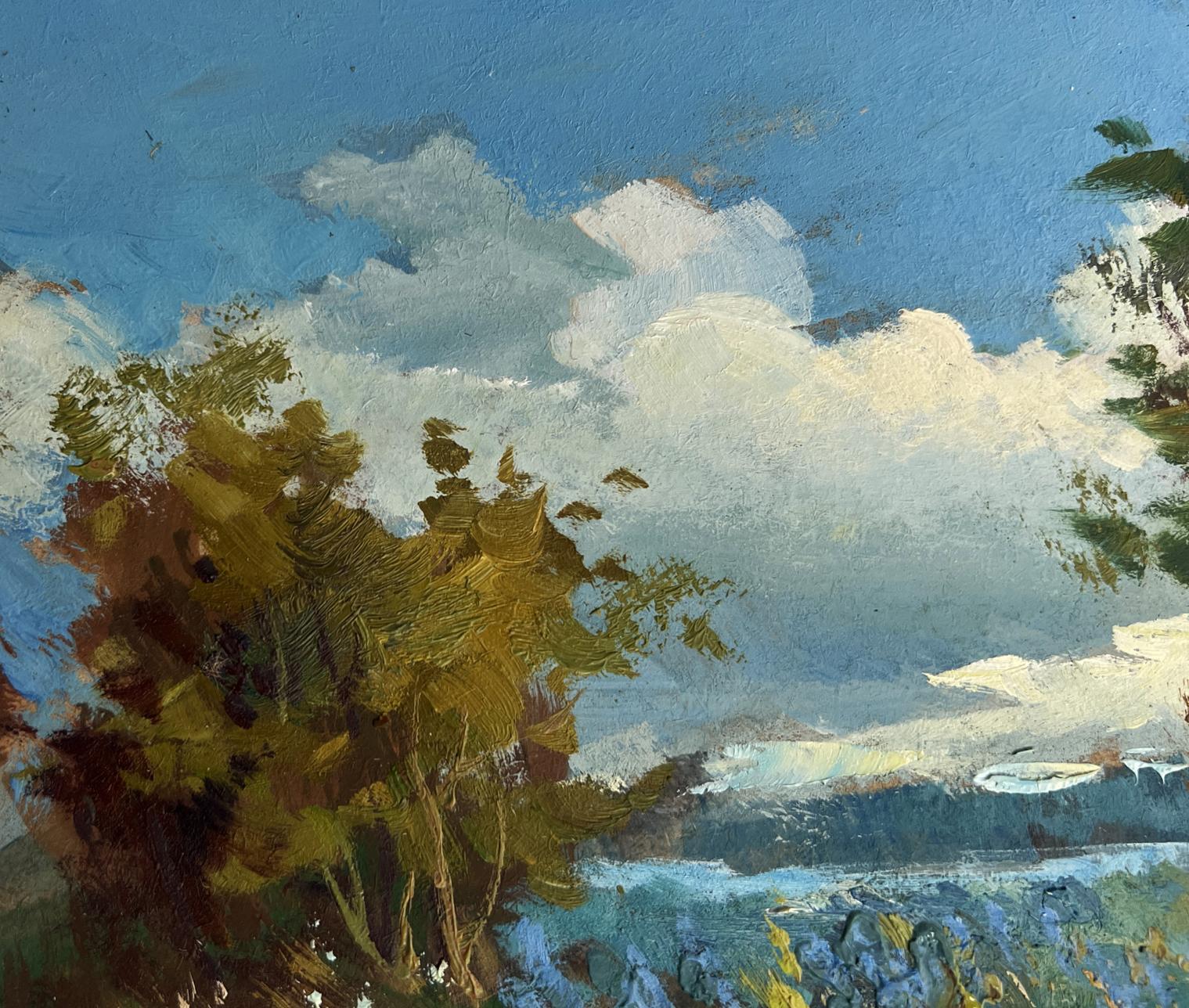 Oil painting of flower field and river by Yuriy Suprunchuk
