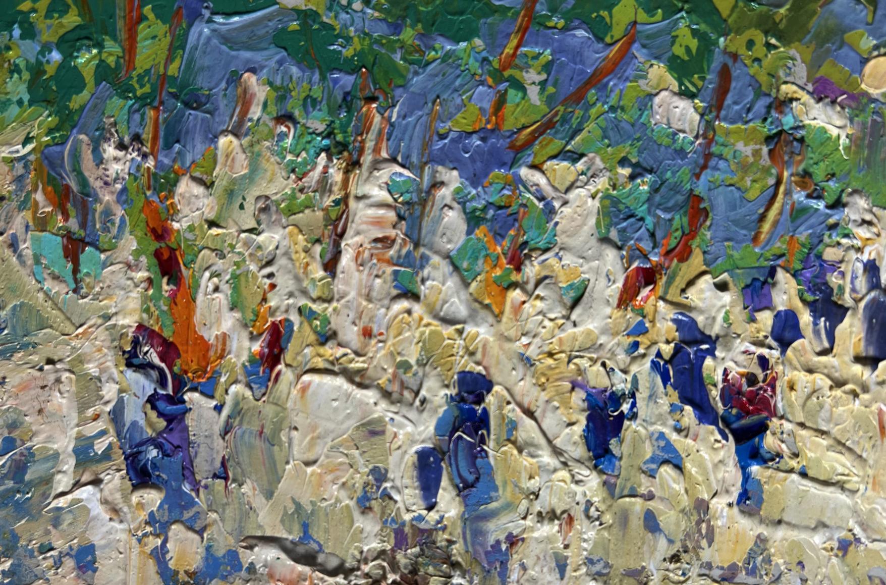 Oil painting Morning city life by Oleksiy Ivanyuk vibrant impasto abstract