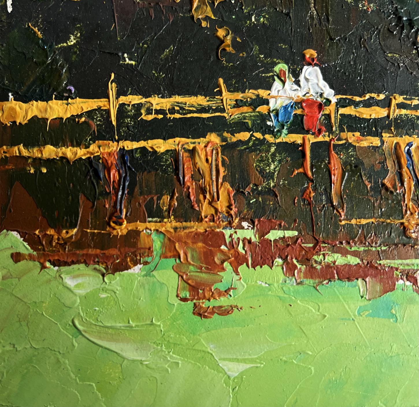 Oil painting Walking on the river bridge by Oksana Ivanyuk, abstract with figures