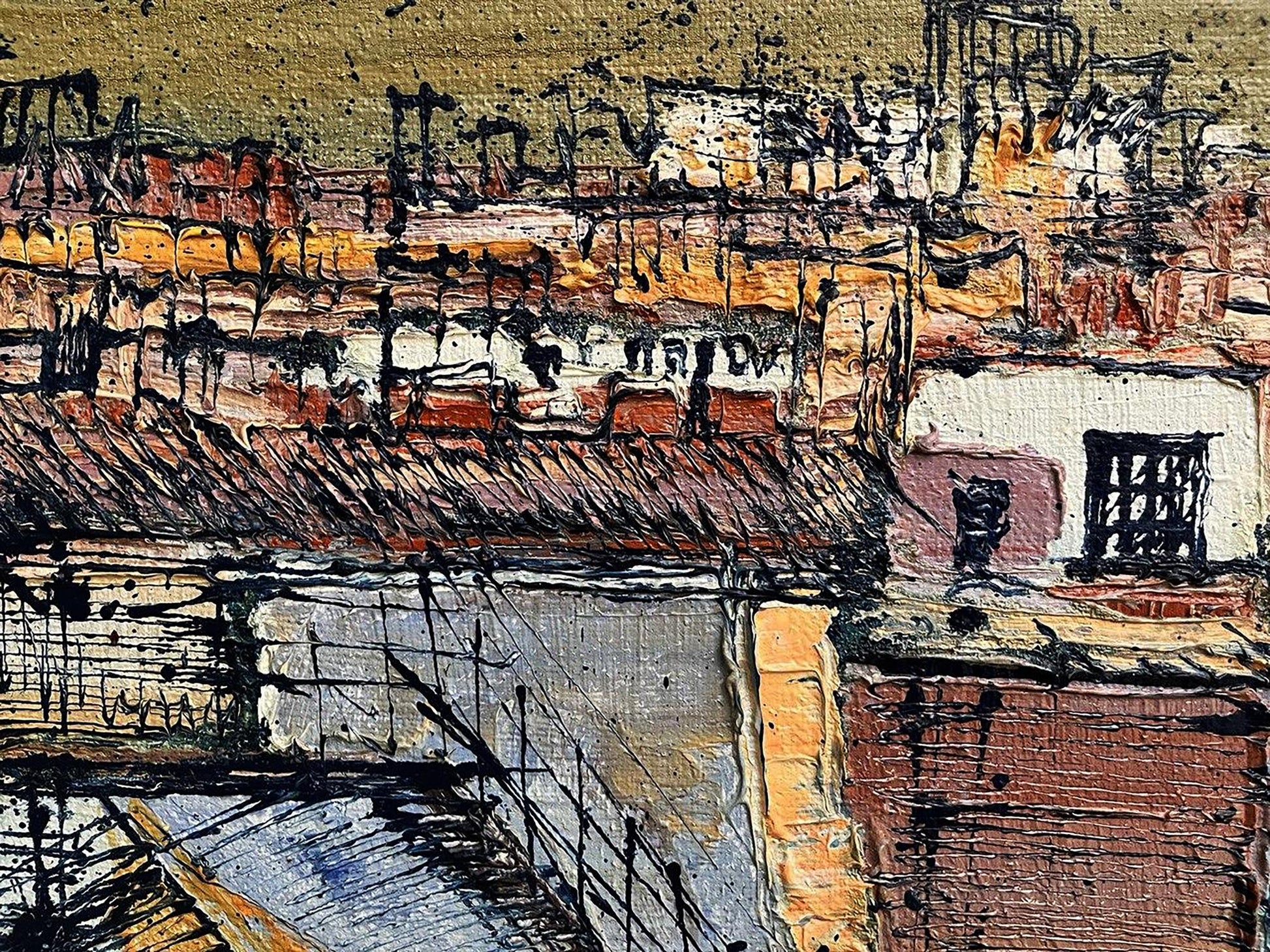 Oil painting Above the city Serhiy Kovalev abstract cityscape textured earthy tones