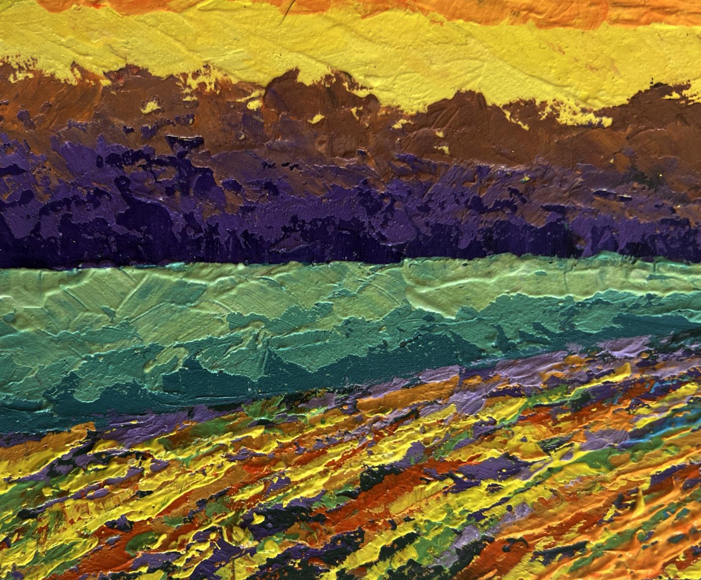 Vibrant oil painting Forest in rays of setting sun by V. Zadorozhnya