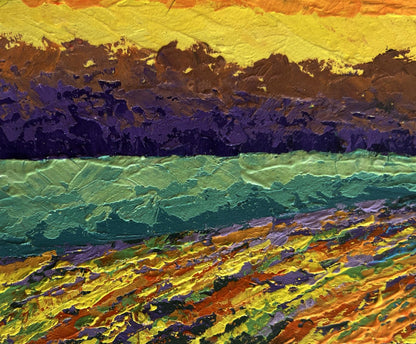 Vibrant oil painting Forest in rays of setting sun by V. Zadorozhnya