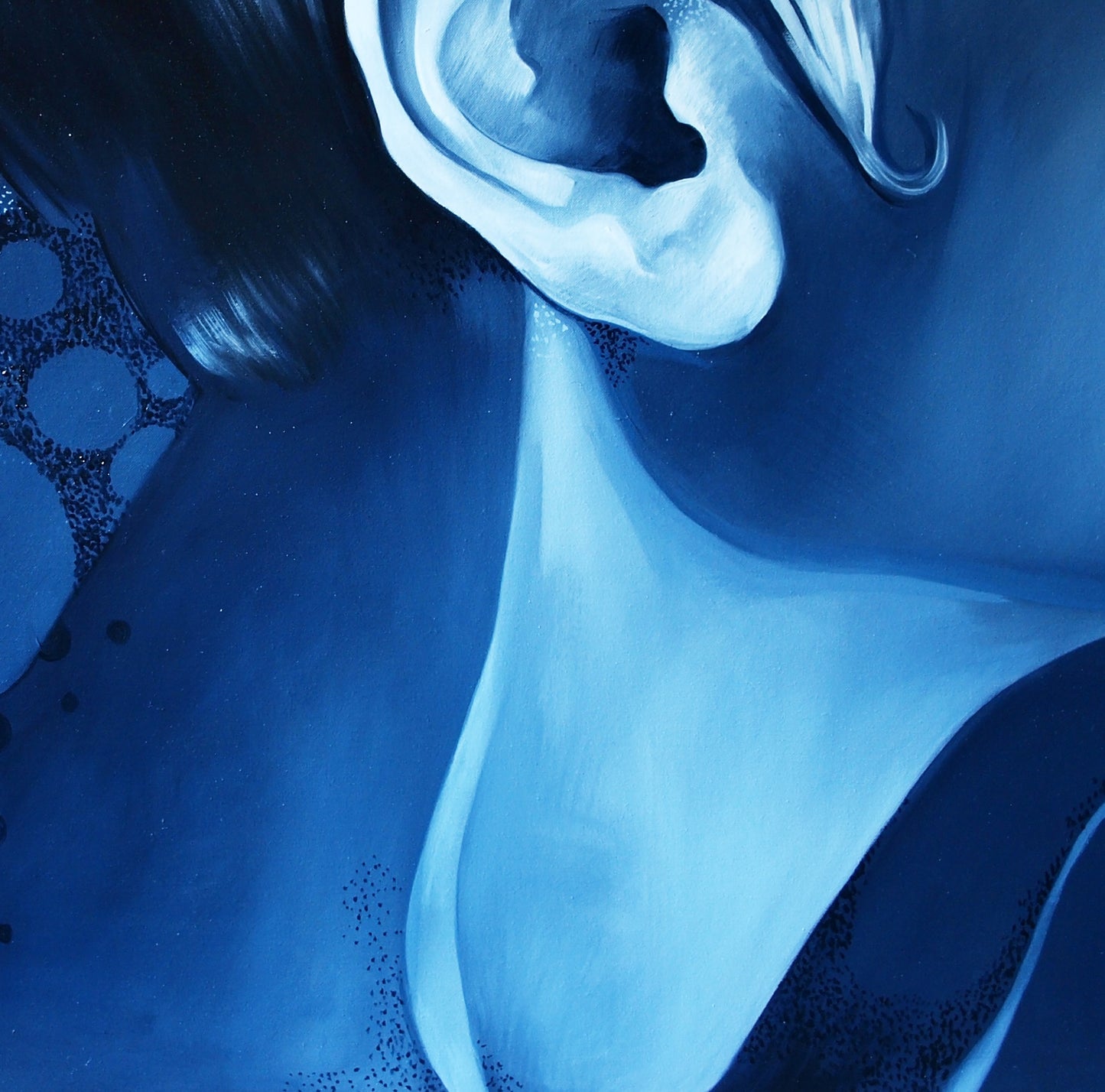 Close-up stylized blue ear oil painting Before pleasure by Konsta G. Amelinn