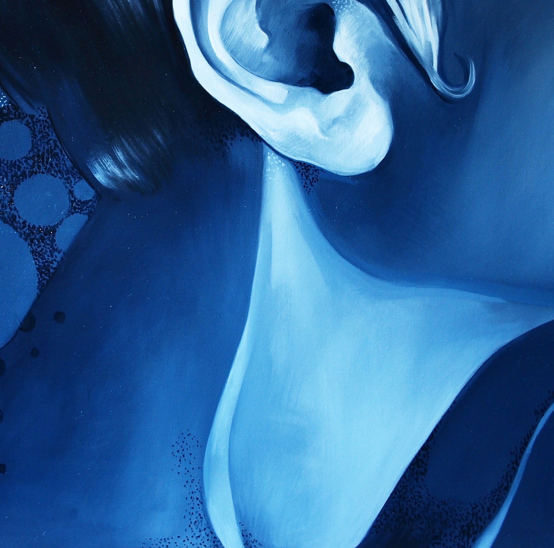 Close-up stylized blue ear oil painting Before pleasure by Konsta G. Amelinn