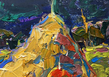 Oil painting The young moon by Oksana Ivanyuk golden peak vibrant sky