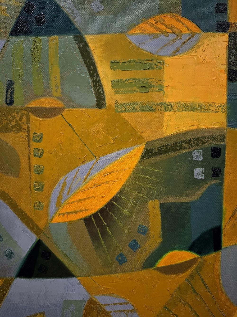 Oil painting October wind by Sergiy Voichenko with bold geometric shapes