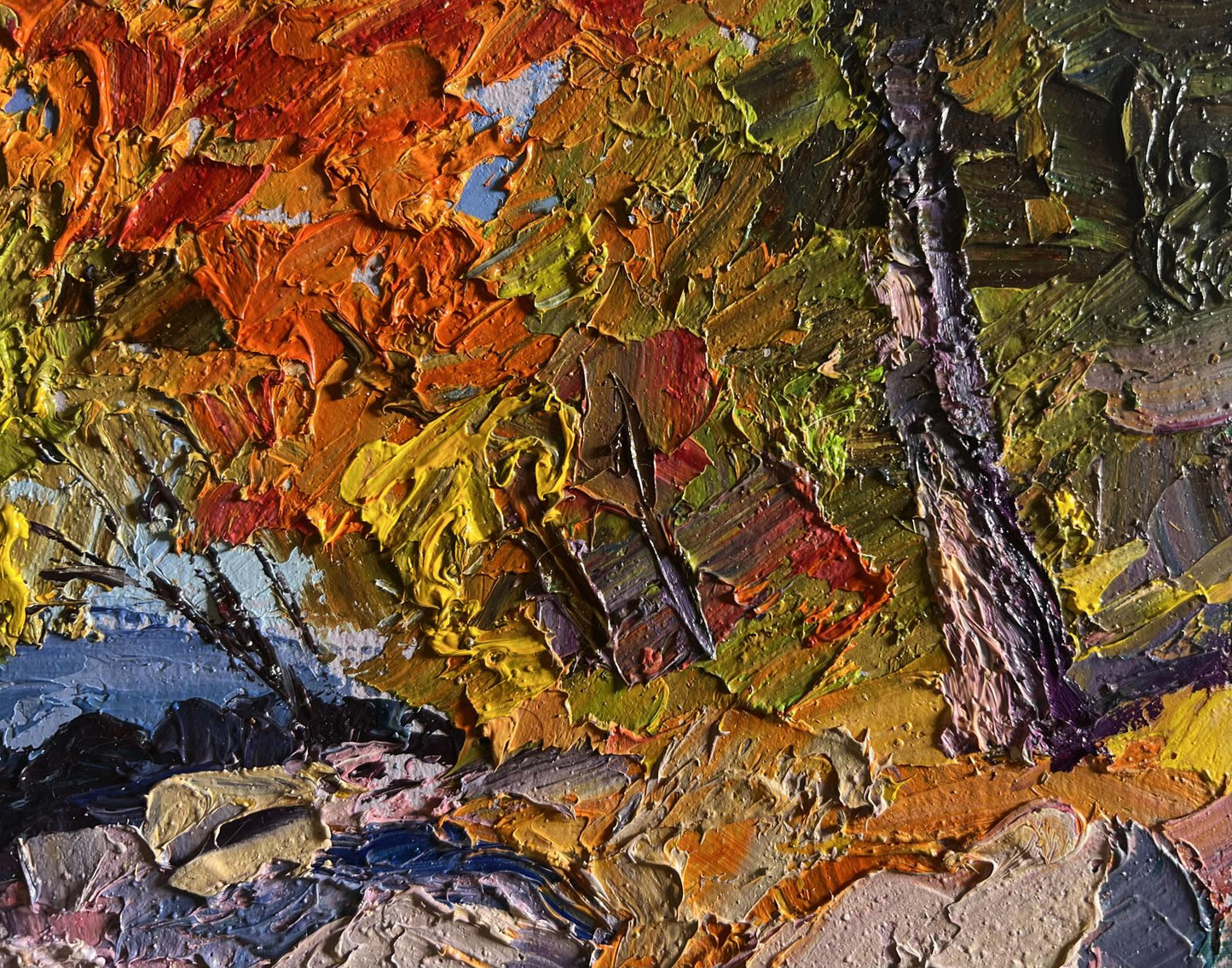 Vibrant oil painting Autumn fishing by Boris Serdyuk with textured autumn brushstrokes