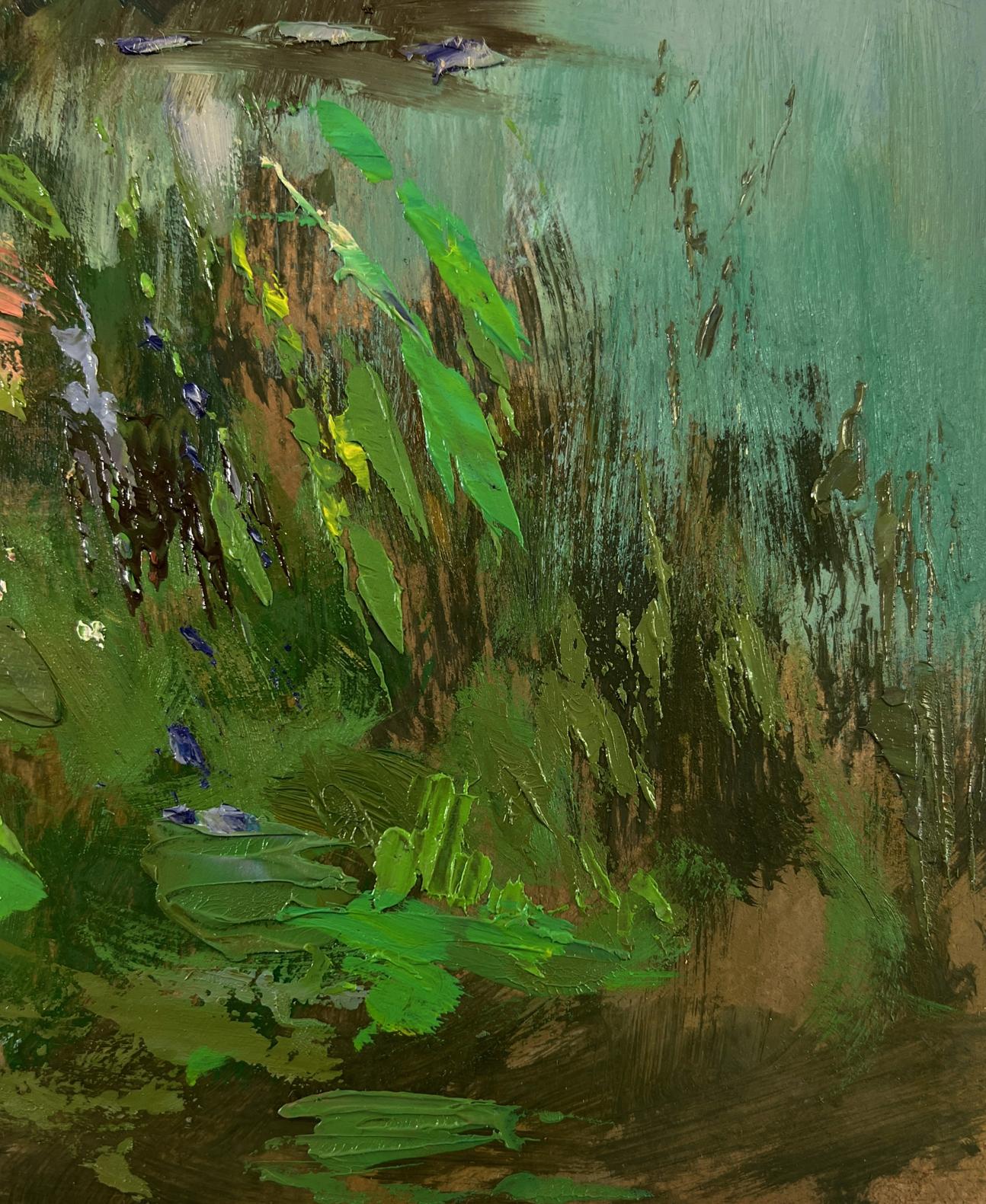Oil painting Fishermen on the shore by Yuriy Suprunchuk with green leaves
