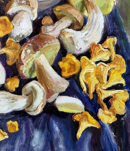 Oil painting of yellow white mushrooms by Leonid Pavlenko