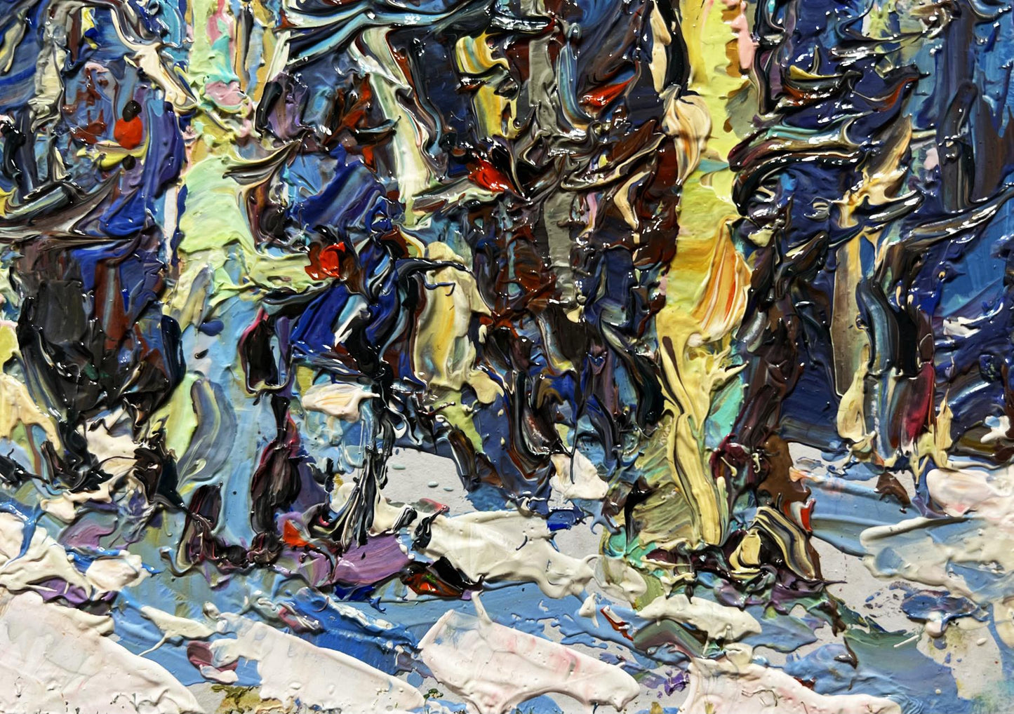 Oil painting At the edge of the forest by Oksana Ivanyuk, vibrant abstract blues and yellows