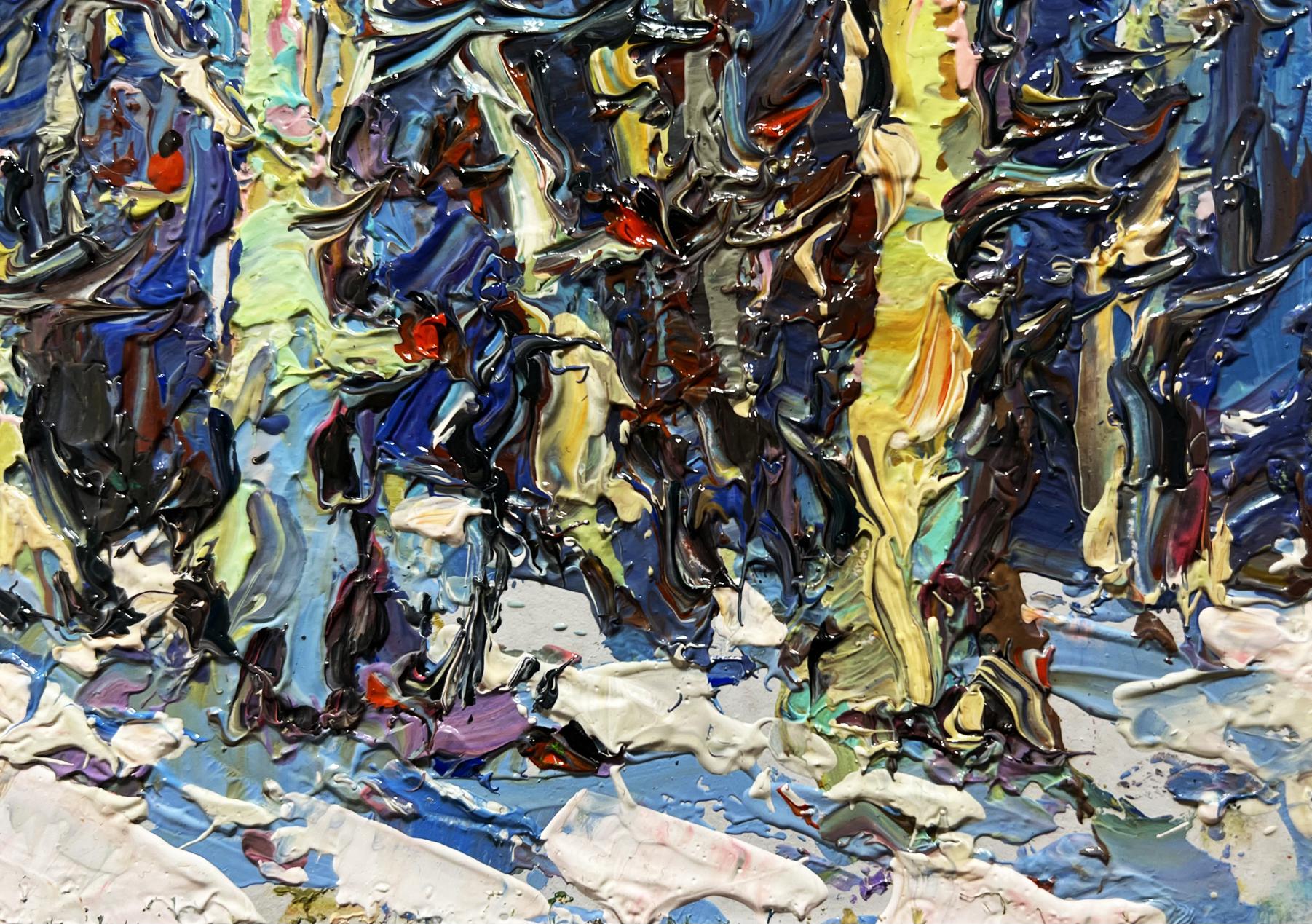Oil painting At the edge of the forest by Oksana Ivanyuk, vibrant abstract blues and yellows