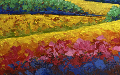 Vibrant impressionist oil painting Evening sun over the fields by V. Zadorozhnya