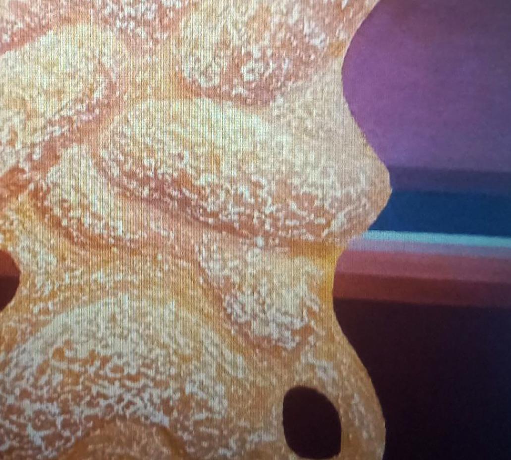Golden-brown glazed pastry with cutouts in Struggle oil painting by Alexander Strashevich