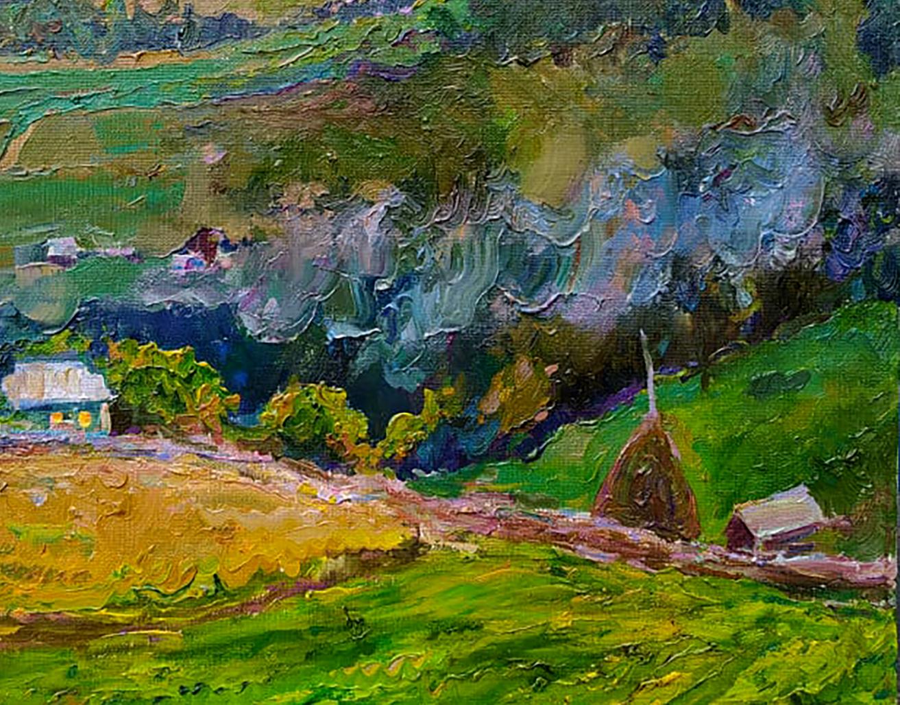 Oil painting Evening in the mountains by Leonid Pavlenko, textured landscape