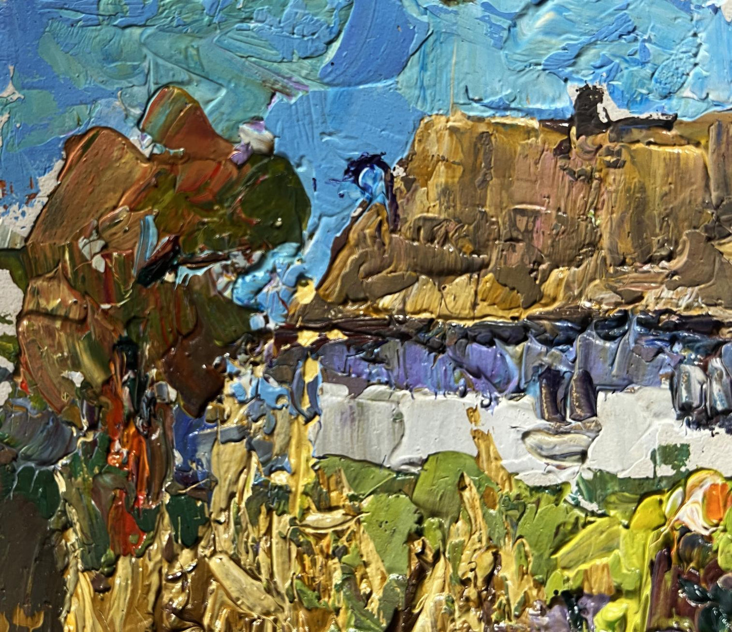 Oil painting Autumn gardening time by Oleksiy Ivanyuk impasto landscape
