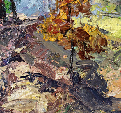 Oil painting The road among the trees by Boris Serdyuk in autumnal tones