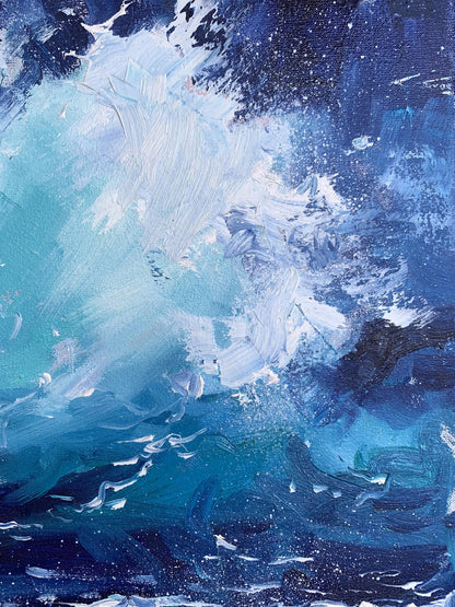 Oil painting Sea wavy breeze by Tatyana Derdey, abstract oceanic textured blues