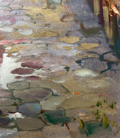 Abstract oil painting Childhood alley by Yuriy Suprunchuk in earthy tones