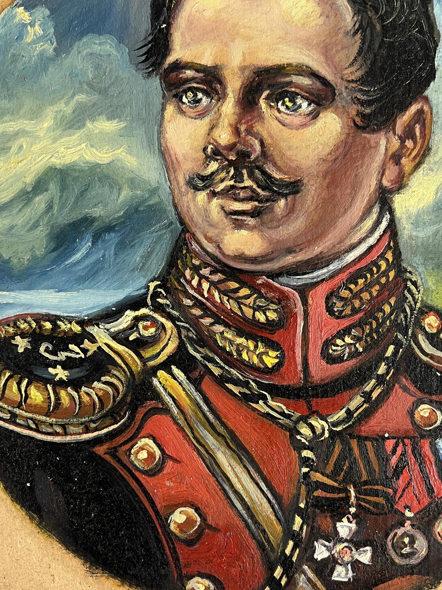 Oil painting portrait of Alexander Litvinov in ornate red military uniform