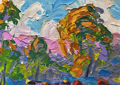 Vibrant impressionist oil painting of autumn nature colors by Oleksiy Ivanyuk