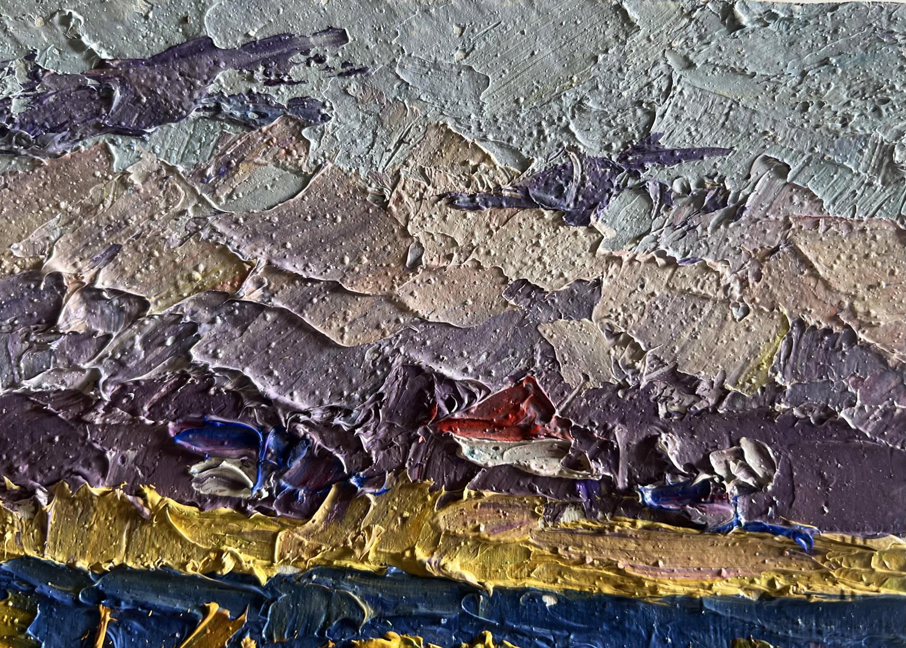 Textured impasto oil painting River and golden field by Boris Serdyuk