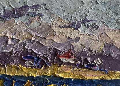 Textured impasto oil painting River and golden field by Boris Serdyuk