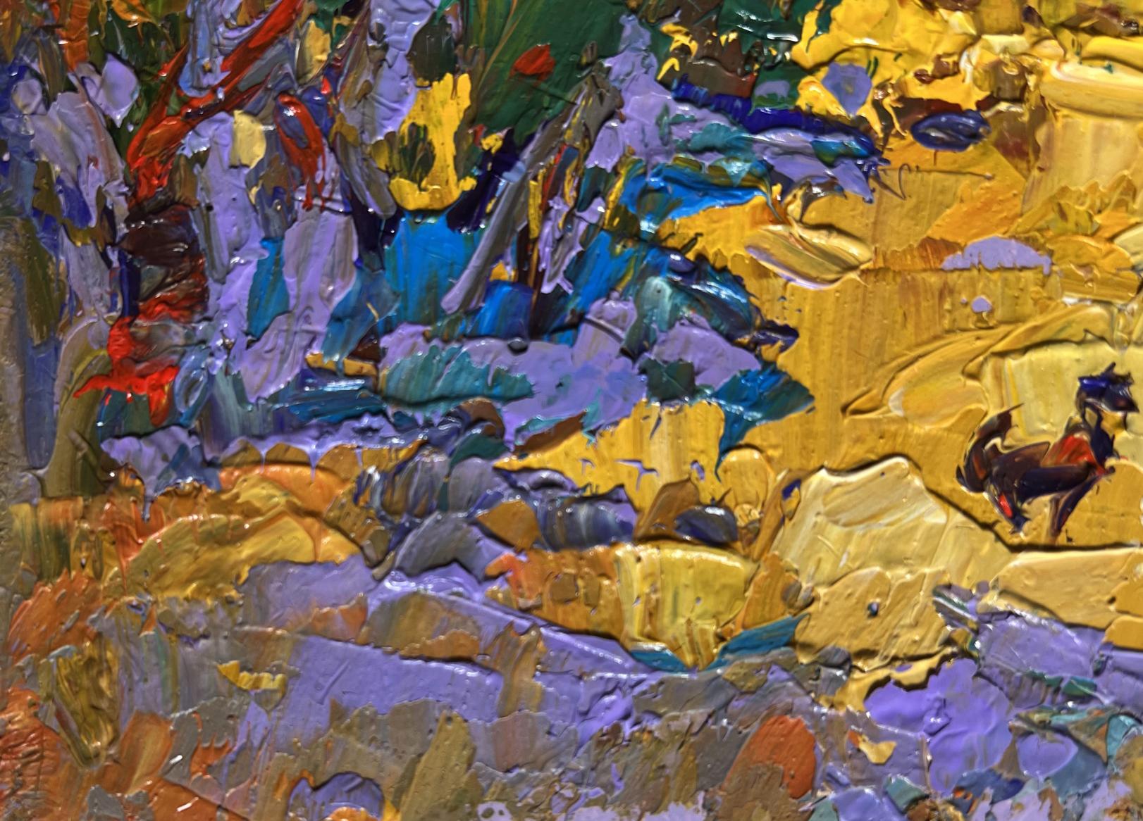 Vibrant impasto oil painting of autumn park alley by Oleksiy Ivanyuk