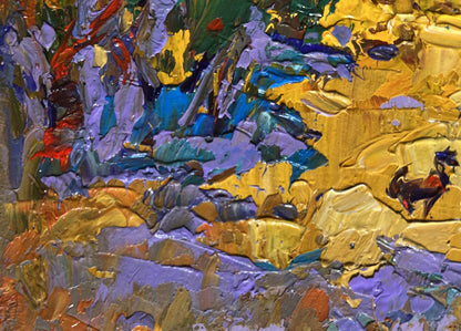 Vibrant impasto oil painting of autumn park alley by Oleksiy Ivanyuk