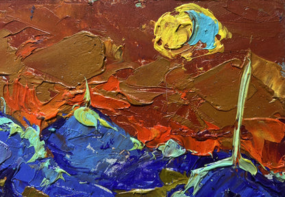 Oil painting Full moon in the field by Oleksiy Ivanyuk vibrant abstract