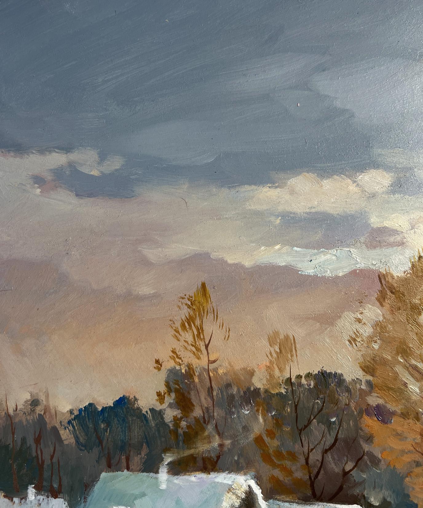 Oil painting Snow and sunset lights by Yuriy Suprunchuk textured landscape