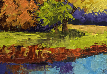 Vibrant impressionist oil painting In the autumn forest by V. Zadorozhnya