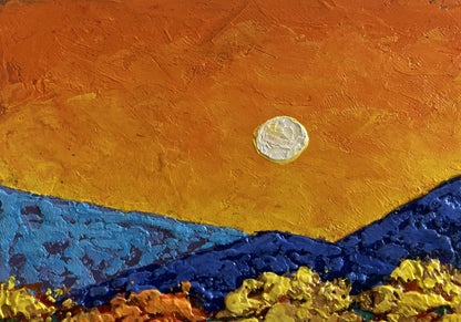 Oil painting Sunset colors over the peaks V. Zadorozhnya textured canvas moonlit mountains