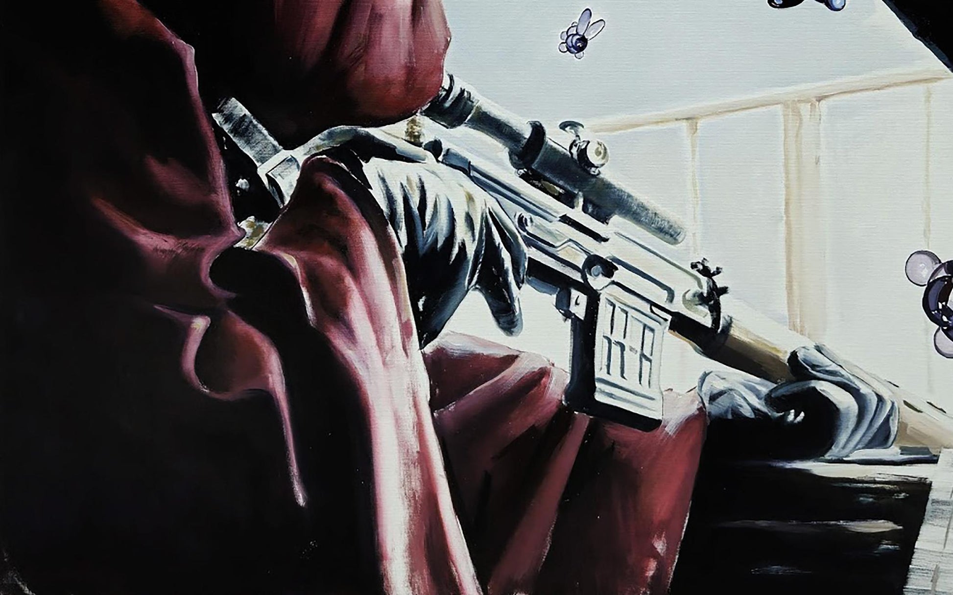 Oil painting Approaching Danger by Igor Konovalov: sniper rifle in gloved hands