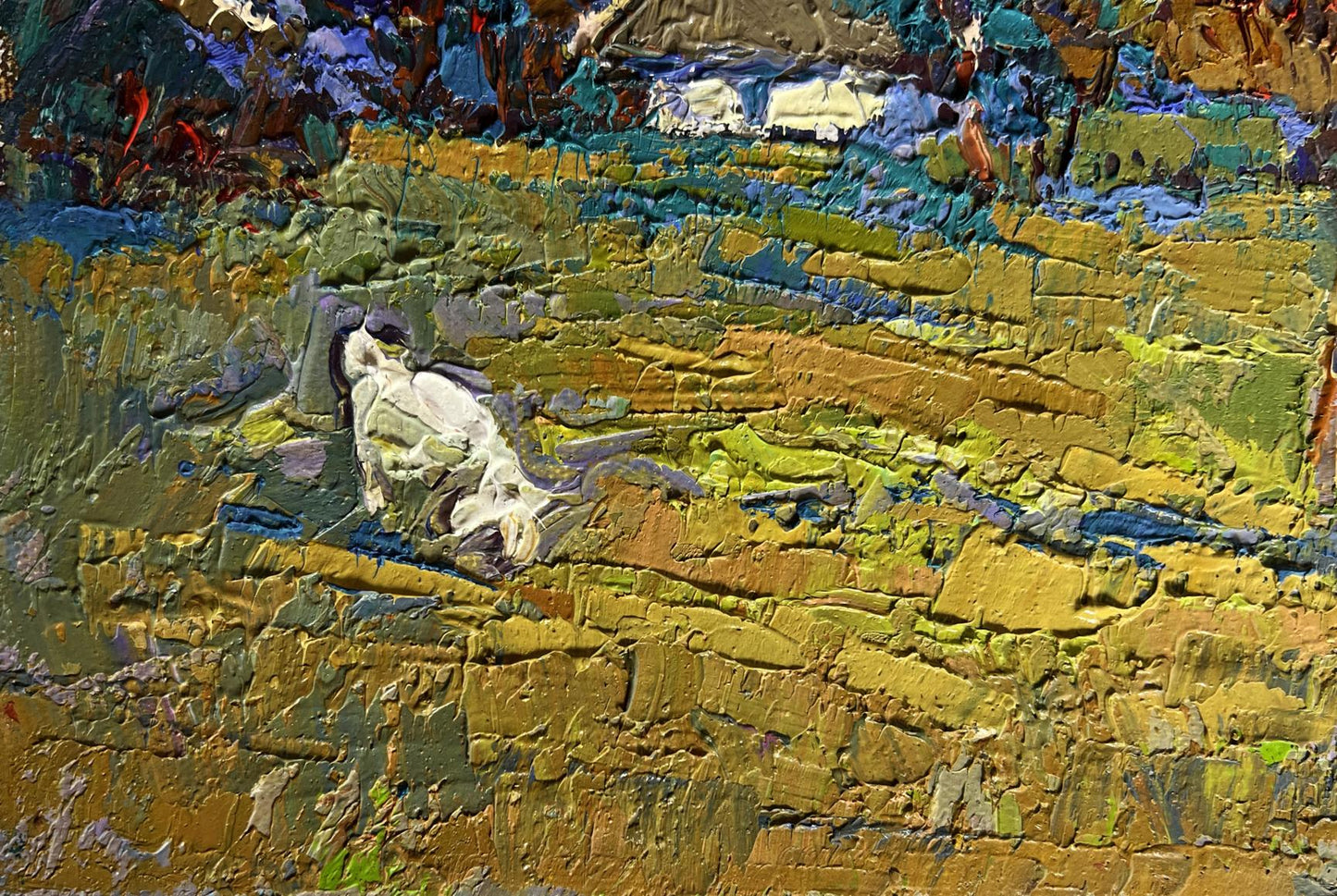 Oil painting Enjoy the silence and nature by Oksana Ivanyuk with white horse