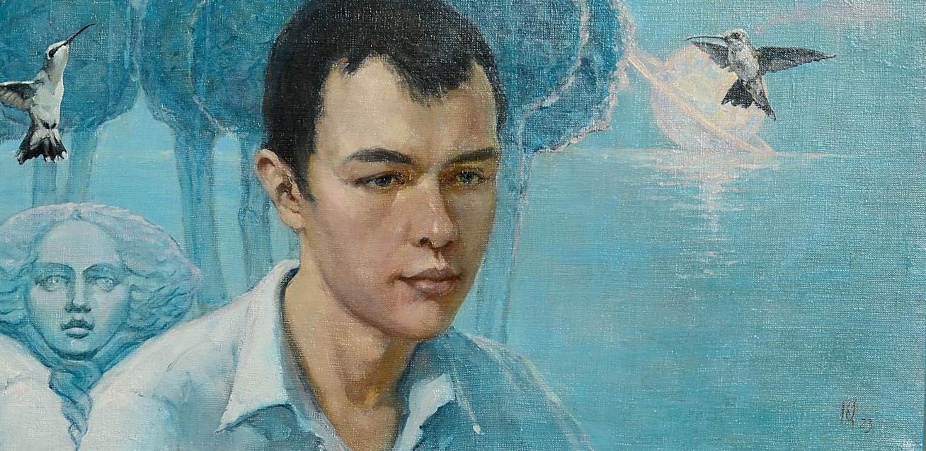 Oil painting Empathy of touch by Oleg Kateryniuk: young man portrait