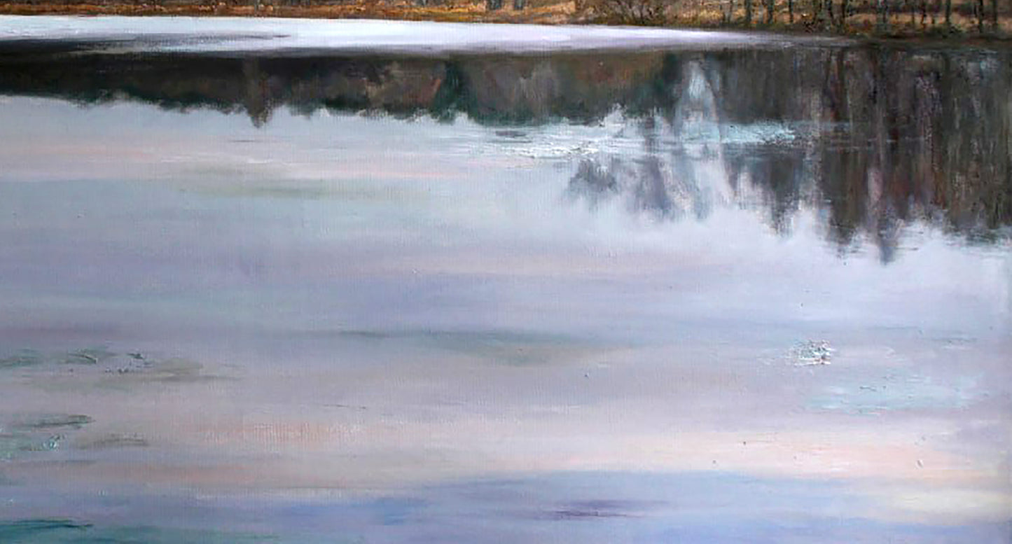 Serene frozen lake oil painting Autumn balance by Leonid Pavlenko