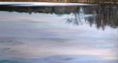 Serene frozen lake oil painting Autumn balance by Leonid Pavlenko
