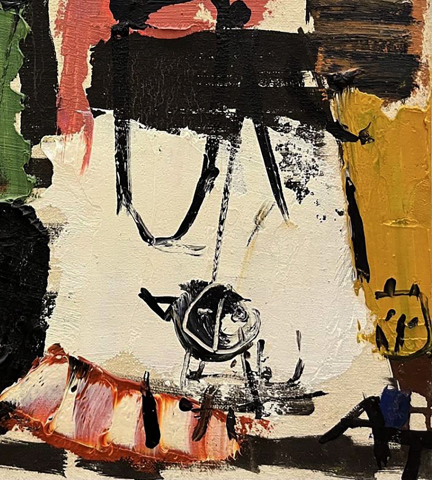 Oil painting Children by Anatoly Tertychny: abstract black, white, ochre strokes, dark circle