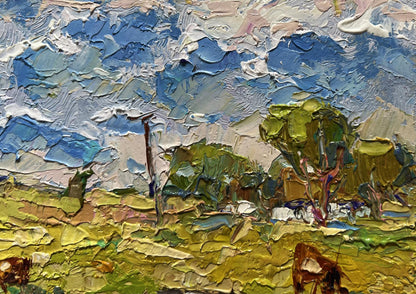 Impasto textured landscape Oil painting On a Hot Day in the Field by Oksana Ivanyuk