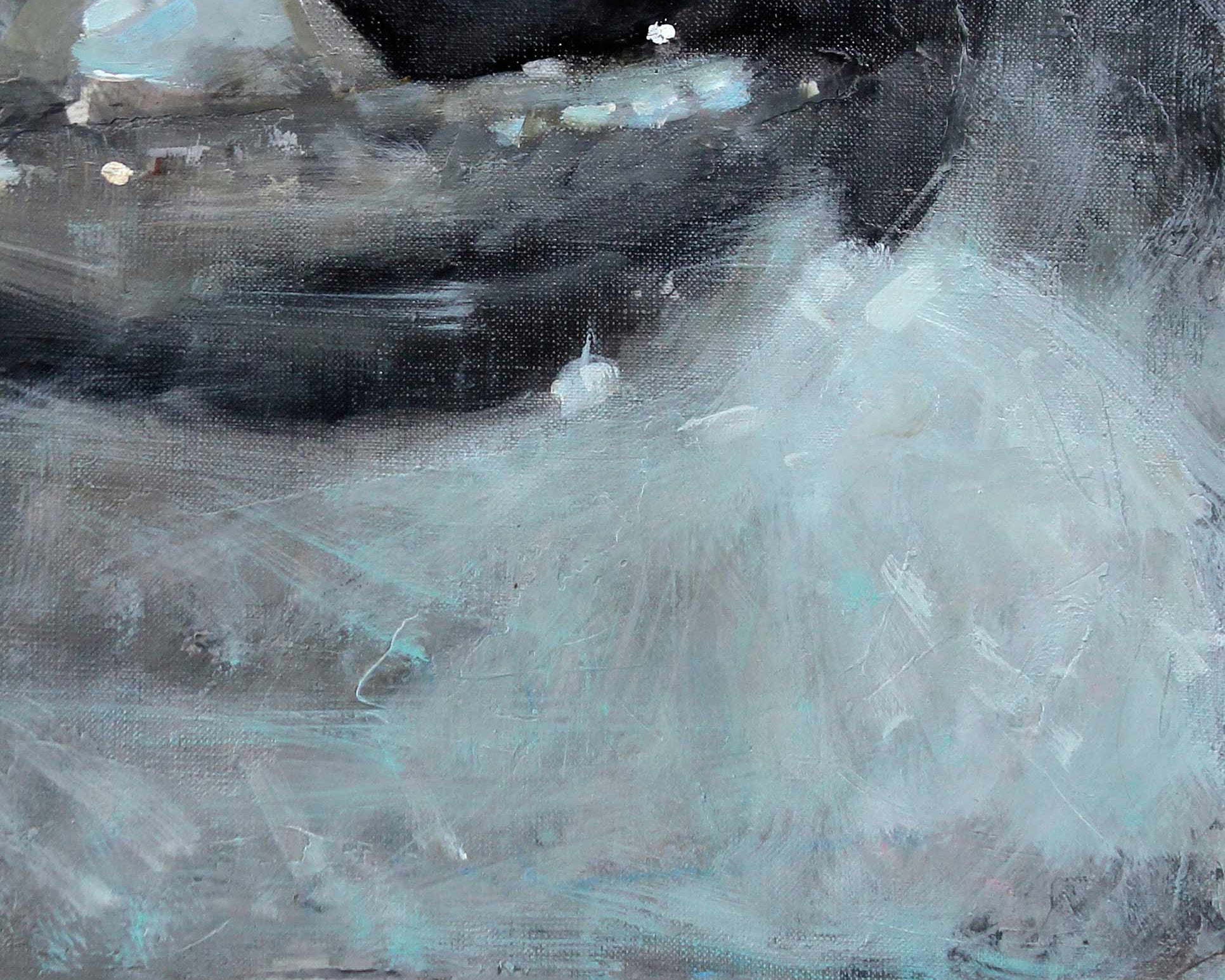 Oil painting Ilon Ed Potapenkov with textured gray, black, teal brushstrokes