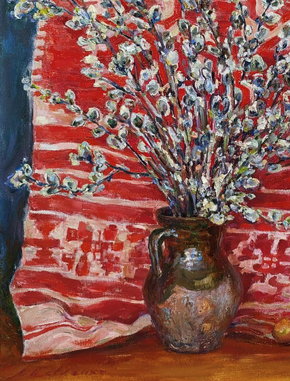 Oil painting Awakening of Spring by Leonid Pavlenko with willow branches