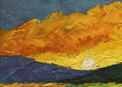 V. Zadorozhnya oil painting of vibrant impasto sunset over hills